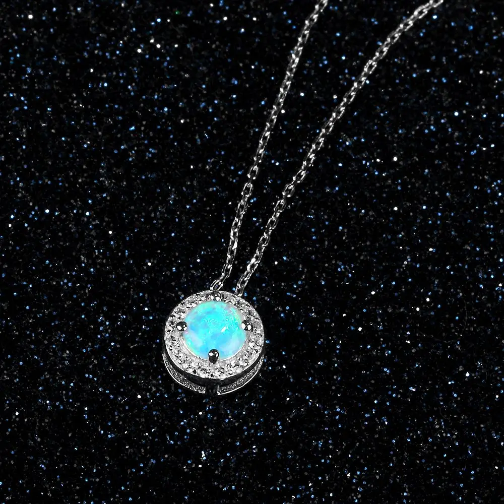 Круглый розовый белый синий опал 925 пробы серебряный кулон ожерелье s кубический цирконий круг ожерелье в подарок на день рождения(Lam Hub Fong