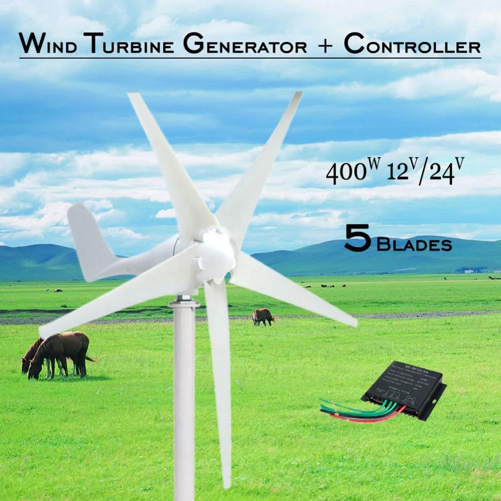 

Wind Turbine Generator 400W 24V 5 blades horizontal Wind Turbine Generator kit + controller mini free energy generator