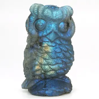 

1.85" Natural Gemstone Flash Labradorite Owl Figurine Crystal Healing Reiki Home Ofiice Decor