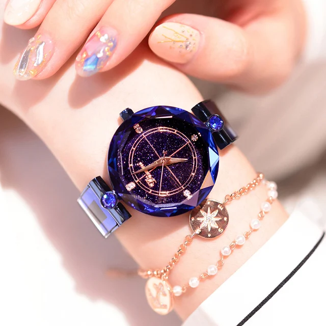Dimini, модные роскошные женские часы с кристаллами, водонепроницаемые, розовое золото, сталь, кварцевые женские часы, Лидирующий бренд, часы, Relogio Feminino Saat - Цвет: Blue