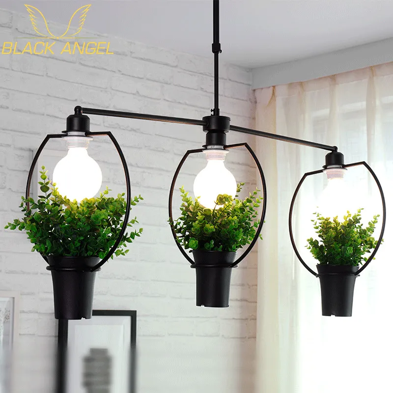 

Simple American Pastoral restaurant cafe studio creative personality balcony Bar Plant Iron Pendant Lights