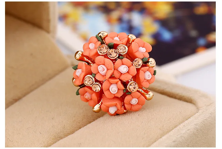 QCOOLJLY Лидер продаж Модные Роскошные Цветущий цветок для женщин обручальные ювелирные изделия Кристалл женский свадебный цветок на палец кольца - Цвет основного камня: orange