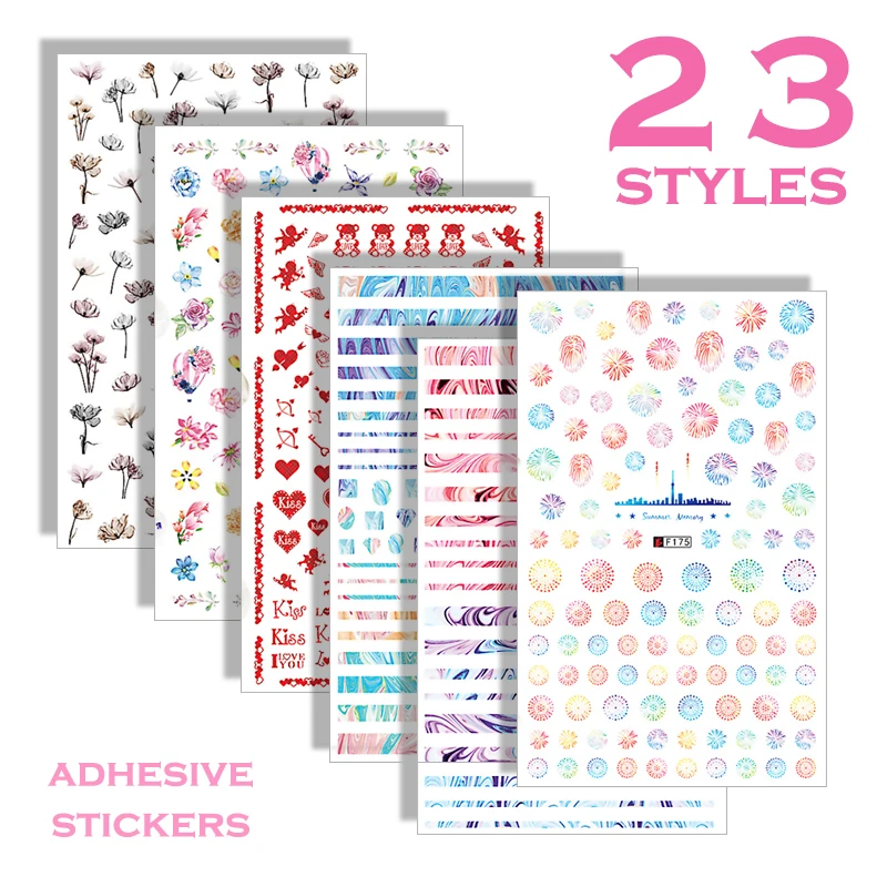 

Self-sticking Nail Art Sticker Mixes Shape Colorful Flower Bear Rabbit Cute Design Nail Sticker Decoration Press on Nails NBF