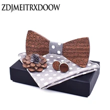 Деревянный галстук-бабочка галстук-платок Набор Dot деревянный галстук-бабочка Запонки Свадебные Цветочные лацканы Броши corbata набор шейных Платков