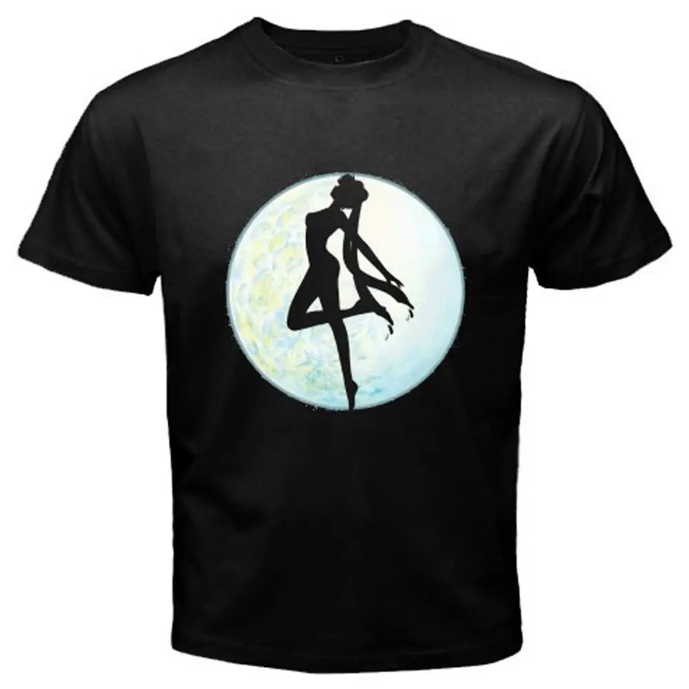 

New Sailor Moon Sailormoon Silhouette Retro Anime Men's Black T-Shirt Size S-3XL Summer Novelty Cartoon T Shirt