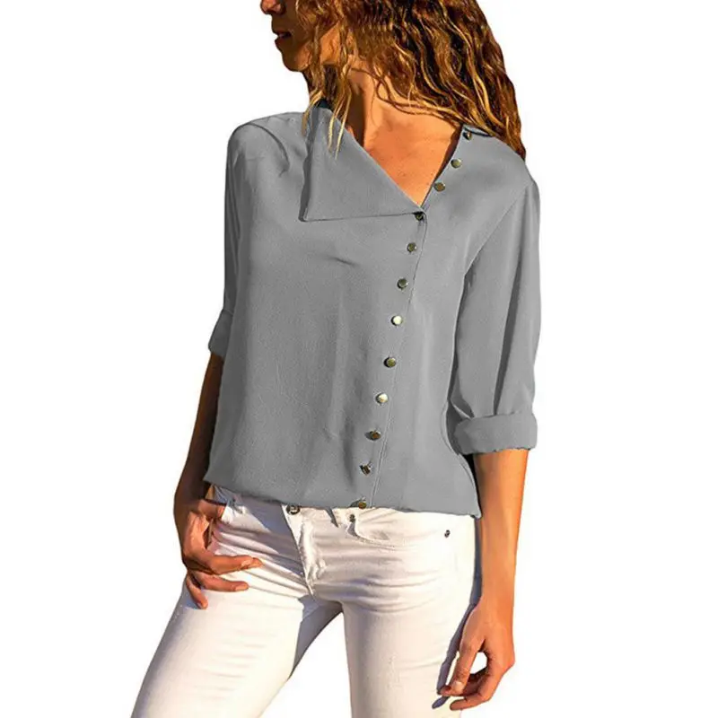 

Women T Shirt 2019 New Fashion Long Sleeve Women Tops Skew Collar Solid Color Office Shirt Casual Tops Chemise Femme