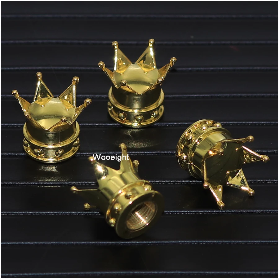 Wooeight 4Pcs Motorcycle Bicycles Car Gold Crown Tyre Tire Wheel Valve Stems Air Dust Cover Cap For Honda Harley Yamaha Truck (6)
