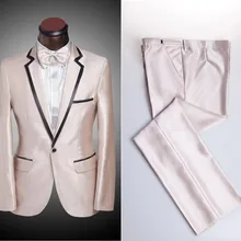 Стиль Мужская Костюмы Groomsmen Нотч жениха Смокинги для женихов блестящие Шампанское Свадебные Best человек костюм(куртка+ Брюки для девочек+ бант галстук) b663