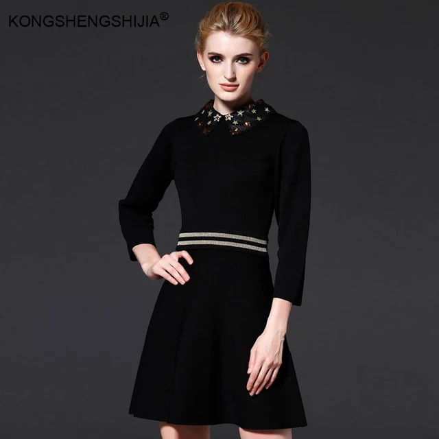 2017 New High Quality D Fashion Las Dresses Peter Pan Collar 2017 New High Quality D Fashion Las Dresses Peter Pan Collar Rayon Nylon One Piece Black
