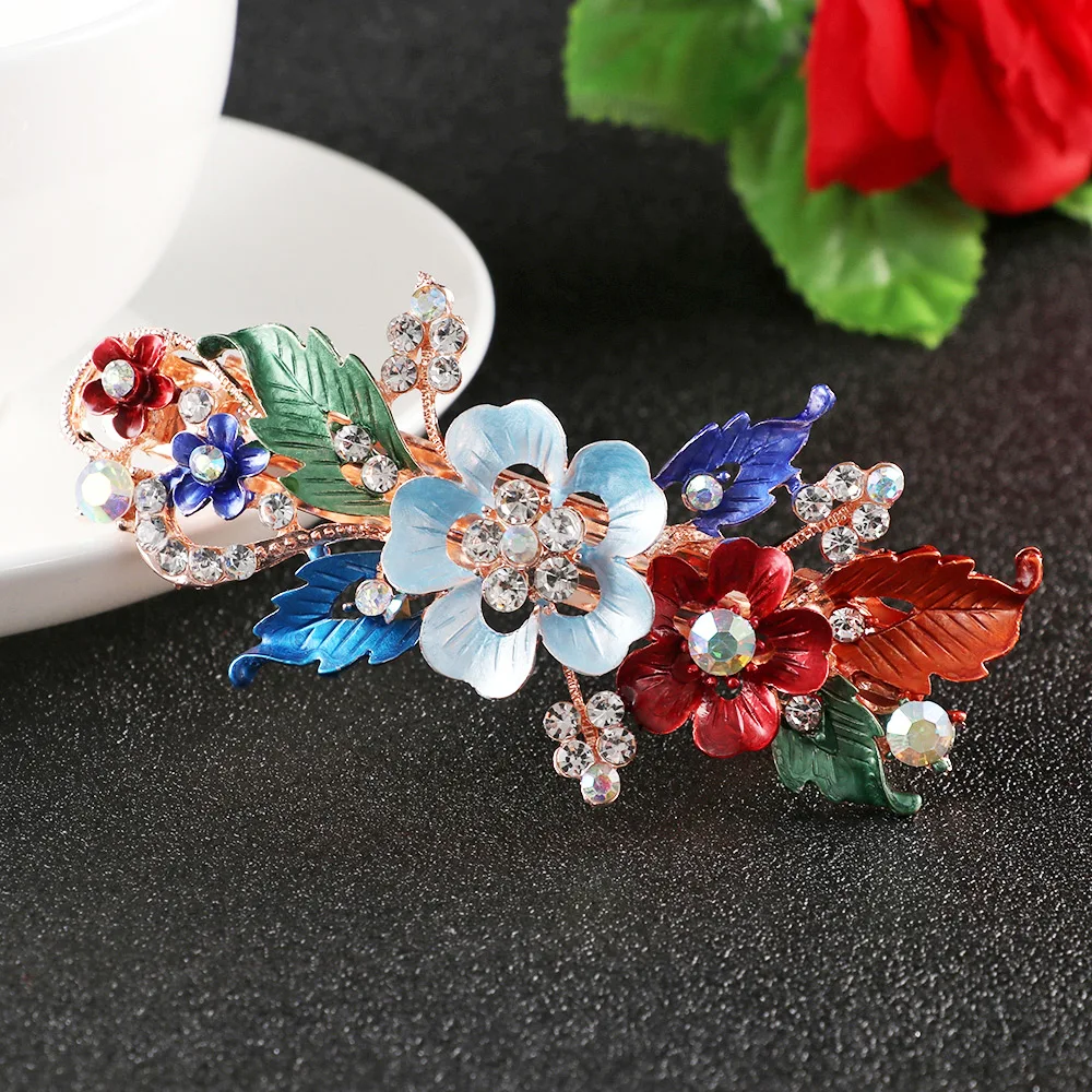 Newest Fashion Flower Barrettes Crystal Hair Clip Tiara Resin Foral