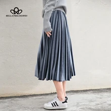 Bella Philosophy Женская Весенняя Новая модная юбка винтажная Женская плотная плиссированная юбка милый с высокой талией до середины икры плиссированная юбка