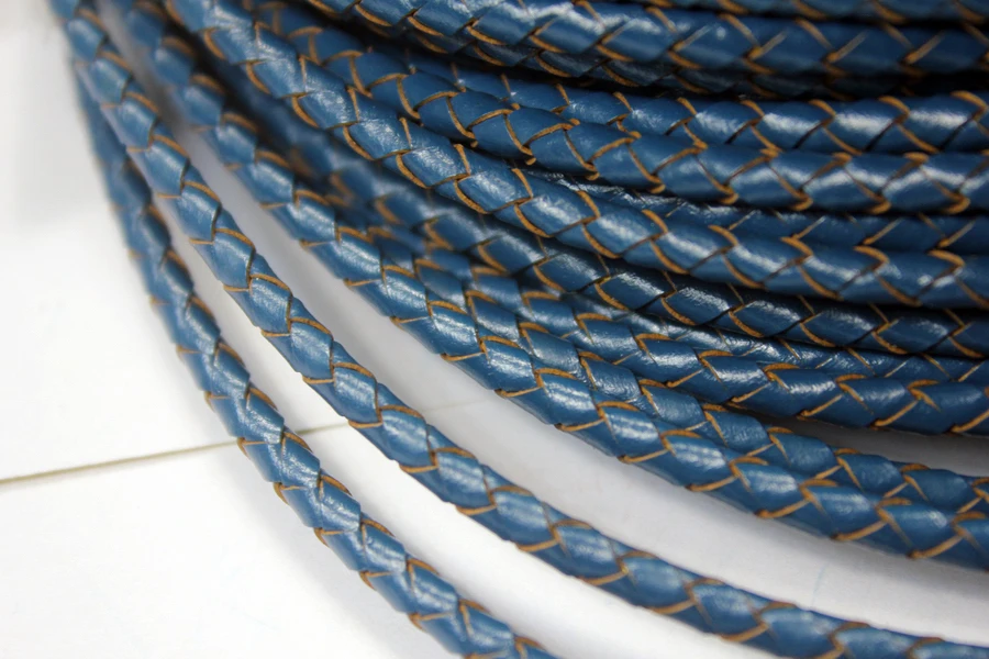 Aaazee 1 ярд 4 мм Диаметр Круглый синий Плетеный Боло Кожаный ремешок, Плетеный кожаный шнур для изготовления браслетов работа для Боло галстуков