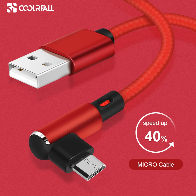 Coolreall 90 درجة المصغّر usb كابل سريع شاحن كابل بيانات كابل يو إس بي ملولب شاحن USB للهاتف المحمول كابل ل سامسونج هواوي