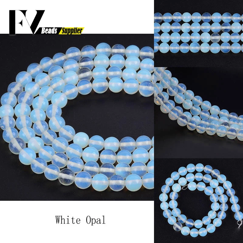 

4 6 8 10 12mm Natural Round White Opal Stone Beads Diy Bracelet Jewelry Making 15" Ball Beads Accessories Wholesale