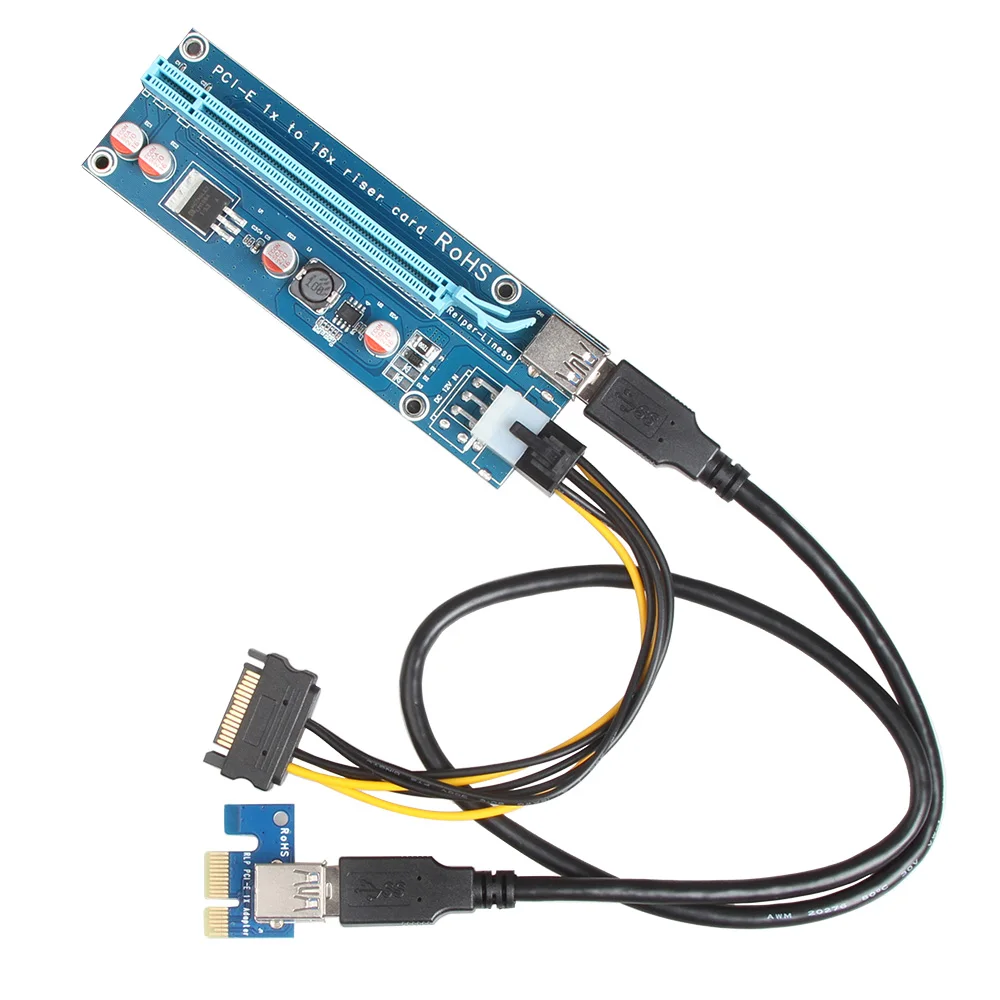 VER 006C PCI E 1X to 16X Powered Riser Adapter Card OD5.5 60cm USB 3.0