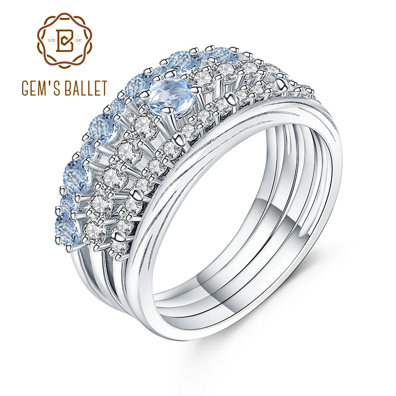 

Gem's Ballet 0.96Ct Natural Sky Blue Topaz Gemstone Ring 925 Sterling Silver Bridal Sets Wedding Band Ring for Women Jewelry