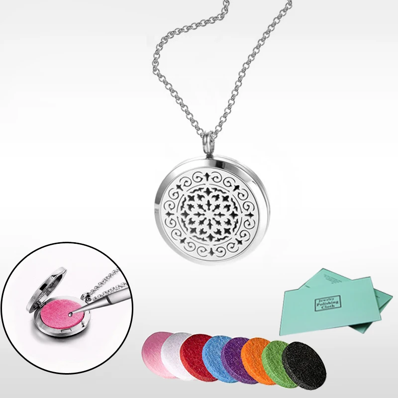 

30MM Magnetic Locket Stainless Steel Aromatherapy Locket , Women's Essential Oils Diffuser Necklace Jewelry