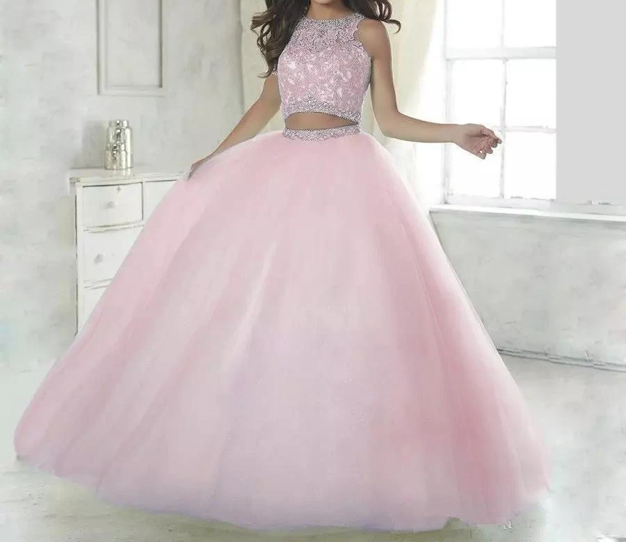 Кружевное бальное платье из двух частей, бальные платья, vestidos de 15 anos, длина до пола, длинные кружевные платья с аппликацией, милые 16 платья для выпускного вечера
