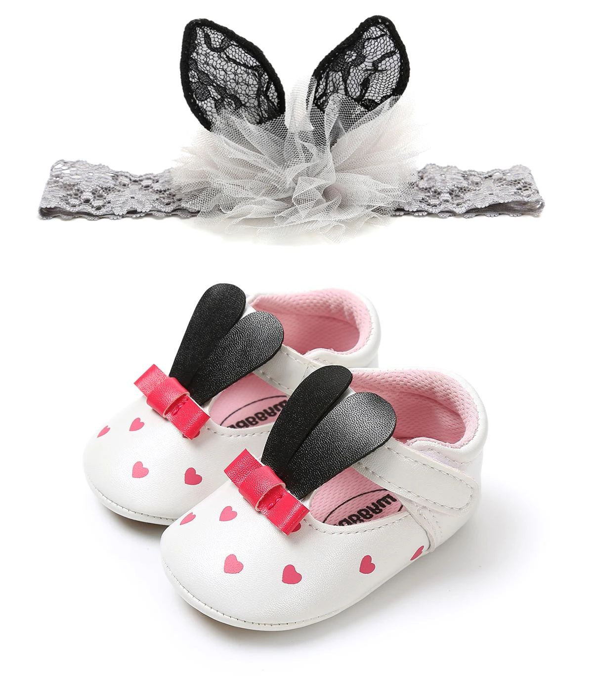 Красивые ботинки для новорожденных девочек и мальчиков, 2 предмета, кожаные ботинки для колыбельки с мультяшным принтом и бантиком, мягкая обувь для кроватки+ повязка на голову