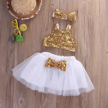 

Infant Baby Girl Sequins Tank Tops+Tutu Skirts Headband Party Outfits Clothes Toddler Girl Clothing Set