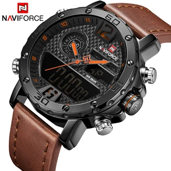 

NAVIFORCE New Men Military Sport Watches Luxury Brand Men's Leather Quartz Watch Male Led Analog Digital Clock Relogio Masculino