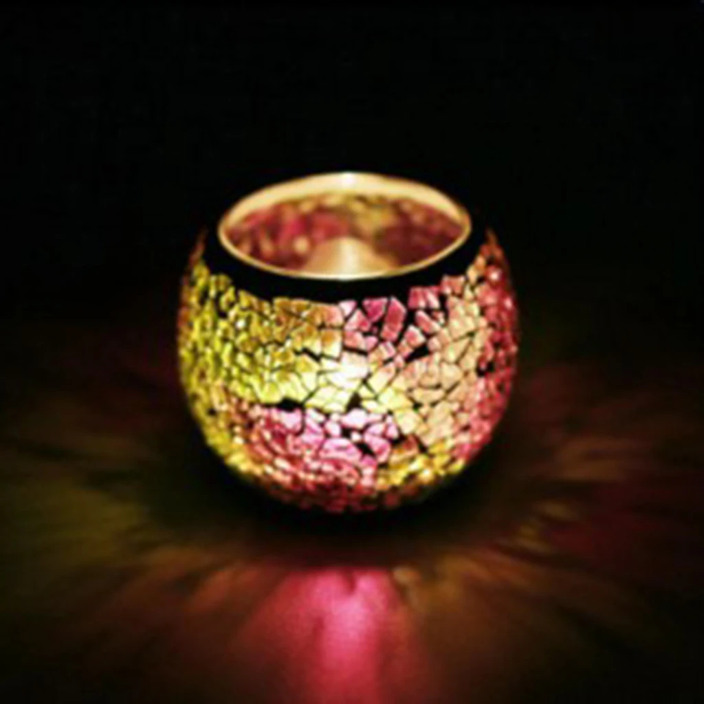 Handmade Mosaic Stained Glass Candle Holder Tea Light Succulent Planter Small Plant Flower Pot