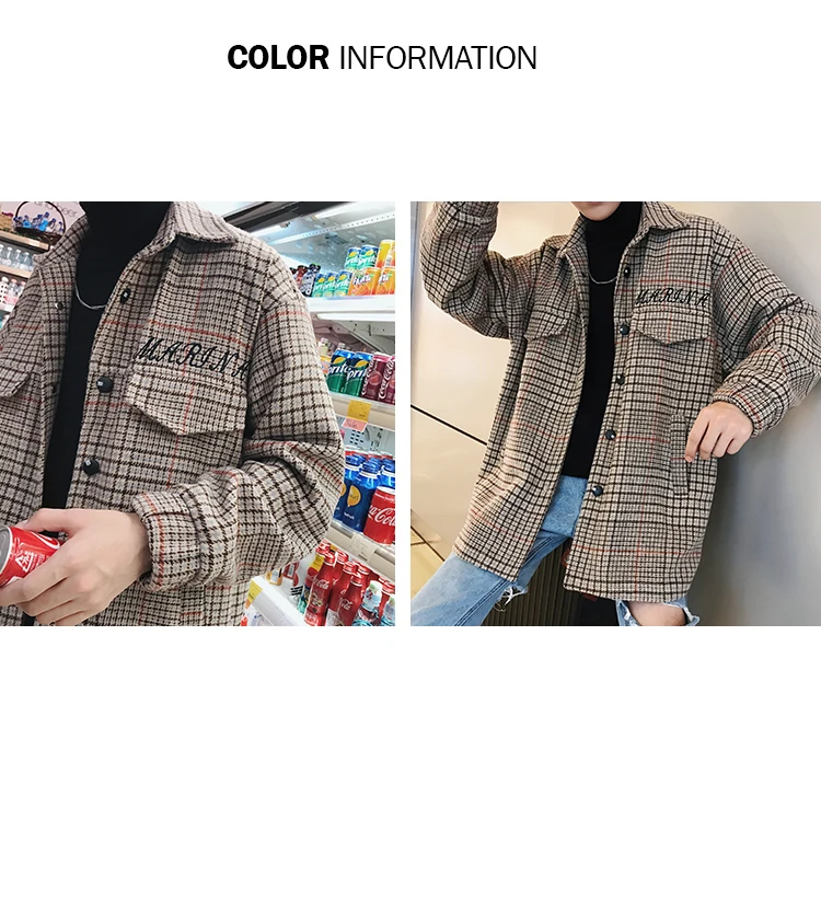 men clothes new spring autumn Loose Men's Casual Wool Coat Fashion lattice Overcoat Jacket Male Peacoat