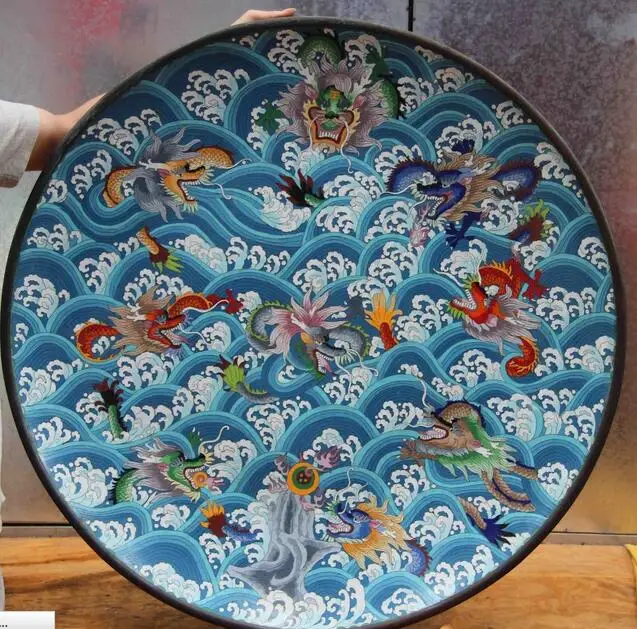 

Royal palace copper seal nine dragon feng shui enamel dish plate