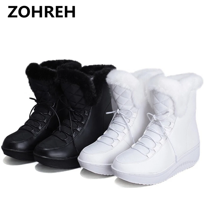 

ZOHREH 2018 NEW Hot Sale Shoes Women Boots Solid Slip-On Soft Cute Women Snow Boots Round Toe Flat with Winter Fur Ankle Boots
