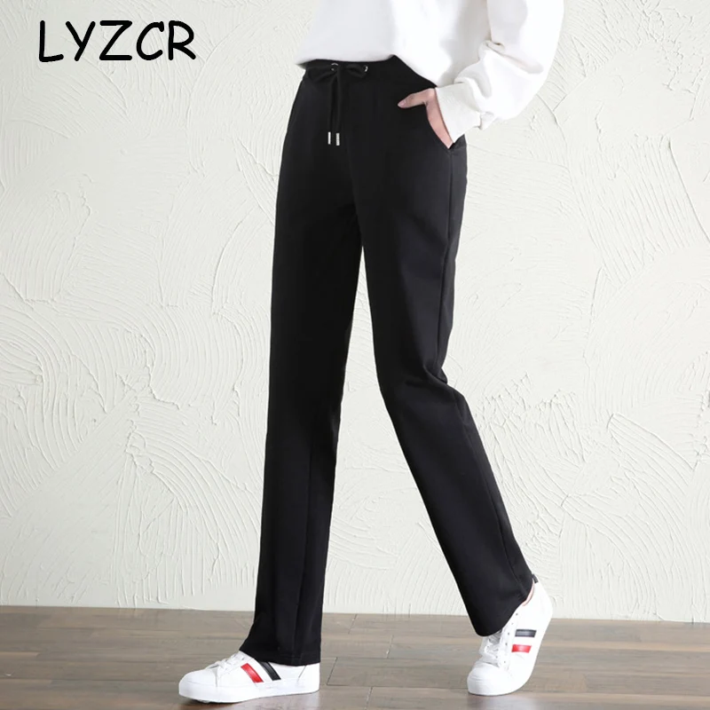 Lyzcr прямые шаровары для женщин, повседневные свободные штаны размера плюс, летние хлопковые штаны для женщин, спортивные женские штаны, женские спортивные штаны
