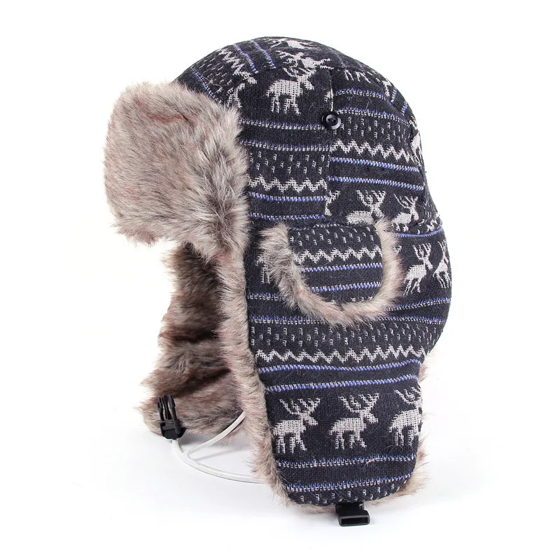 

2017 New Fashion Winter Warm  European And American Fashion Deer Print Faux Fur Trapper Hat Winter Cap For Women