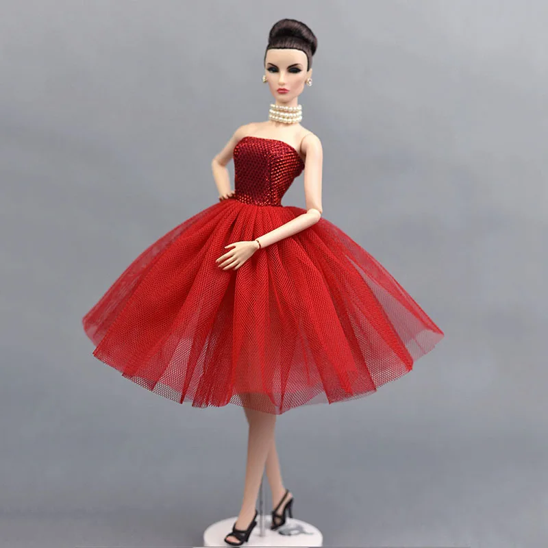 Красное короткое балетное платье для куклы Барби, цельнокроеное вечернее платье, Vestido, Одежда для кукол Барби 1/6, аксессуары для куклы BJD