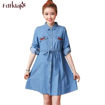 

Fdfklak Spring Autumn Dresses for Pregnant Women Cotton Denim Maternity Clothes Large Size Pregnancy Dress Pregnant Dress