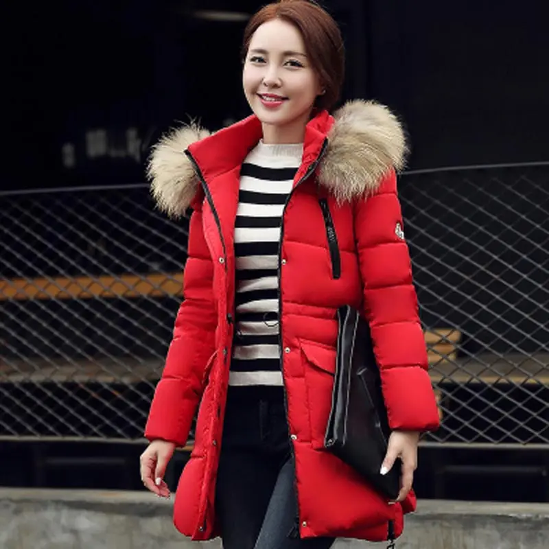 2017 New Womens Winter Jackets And Coats Slim Thick Warm Coat Zipper Cotton Parkas Women Red Black NW0002