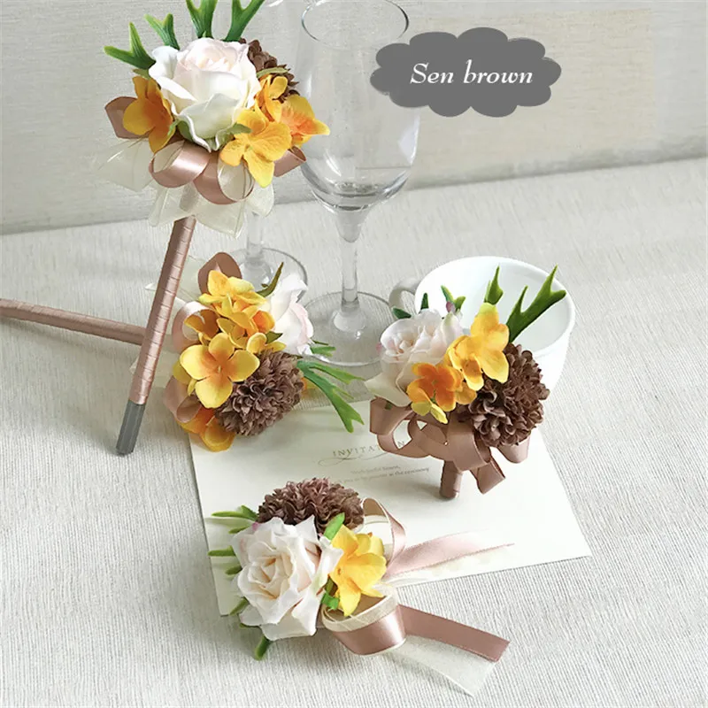 wrist corsage Boutonniere Brooch pin wedding flowers rose peony artificial flower  (5)
