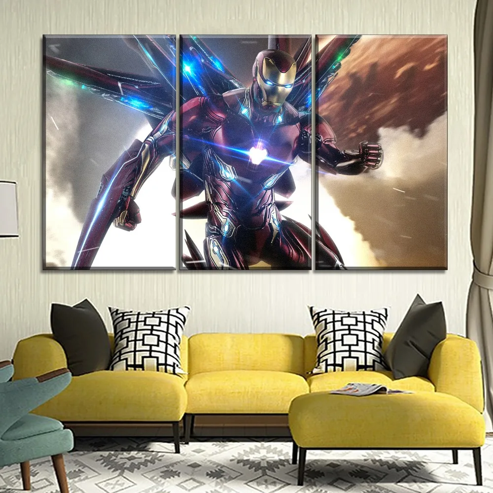 

Wall Artwork Modern Canvas Poster Framework Iron Man Avengers Endgame Movie Painting One Set Modular 3 Piece Style Picture