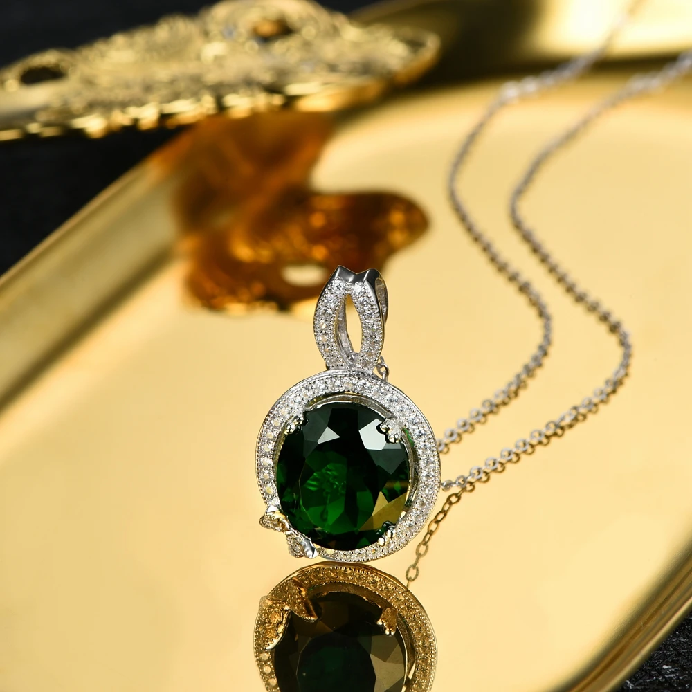 L& zuan 7.58CT зеленый драгоценный кулон& ожерелье s для женщин Бабочка стерлингового серебра 925 ожерелье искусственный изумруд ювелирные изделия на подарок