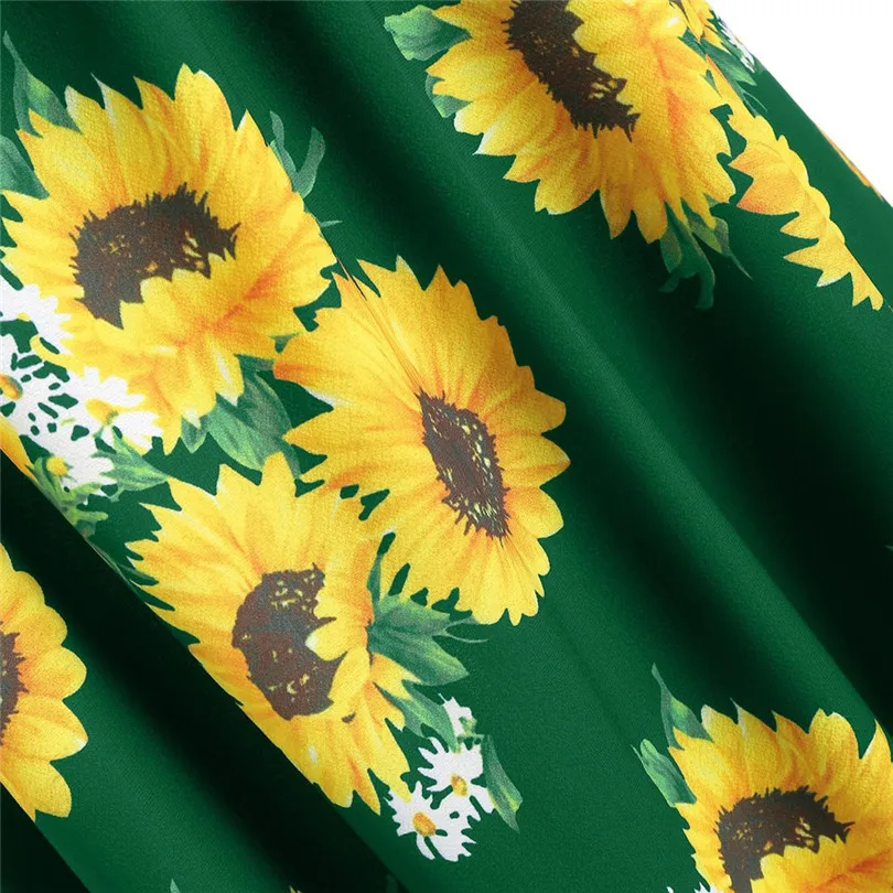New Women Summer Sexy Short Sleeve Bow Knot Bandage Top Sunflower Print Mini Dress Suits Bohemian Casual Beach Dress #4A30 (52)