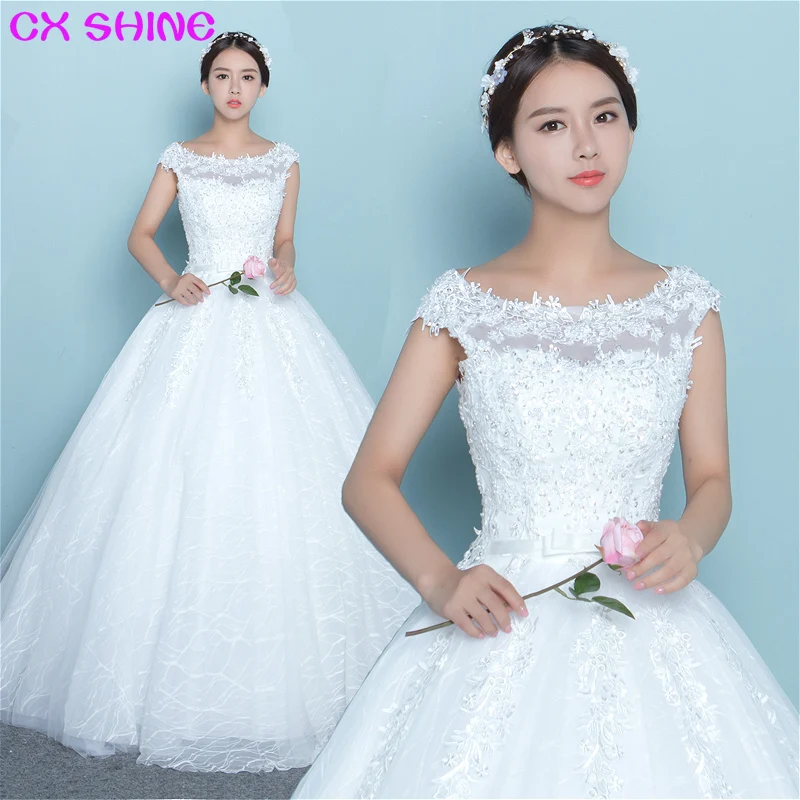 CX блеск с плеча бисером кружевные цветы свадебные Dress ES невесты бальное платье