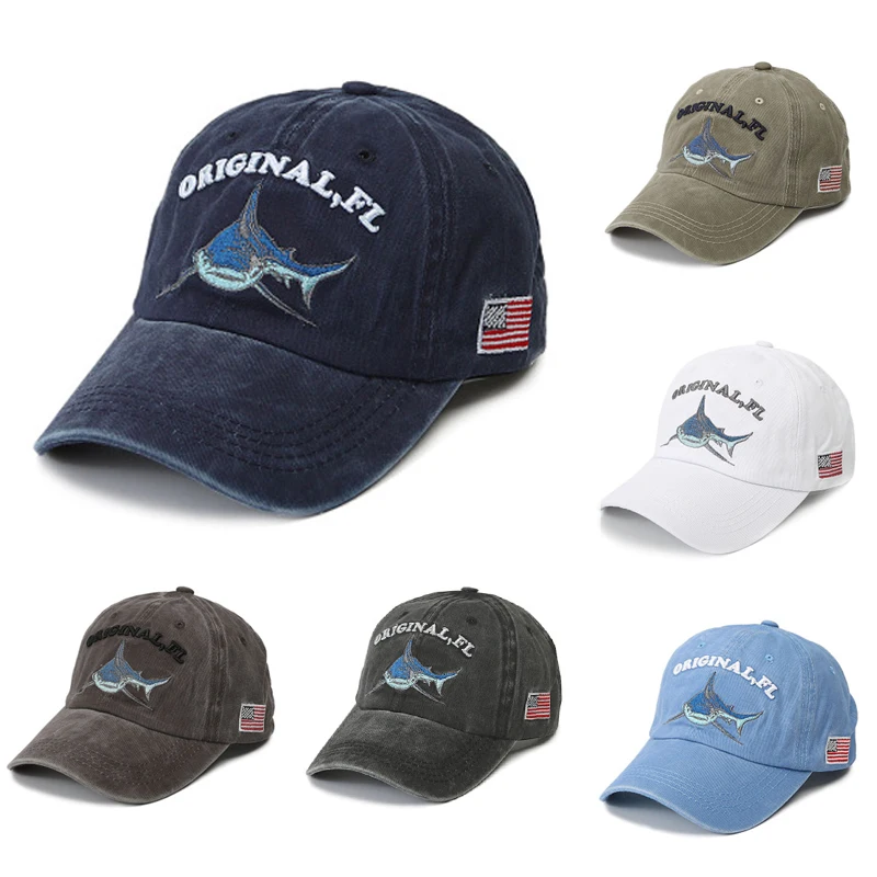 

Men Sport Baseball Cap Adjustable Shark Embroidery Hat Sun Hat