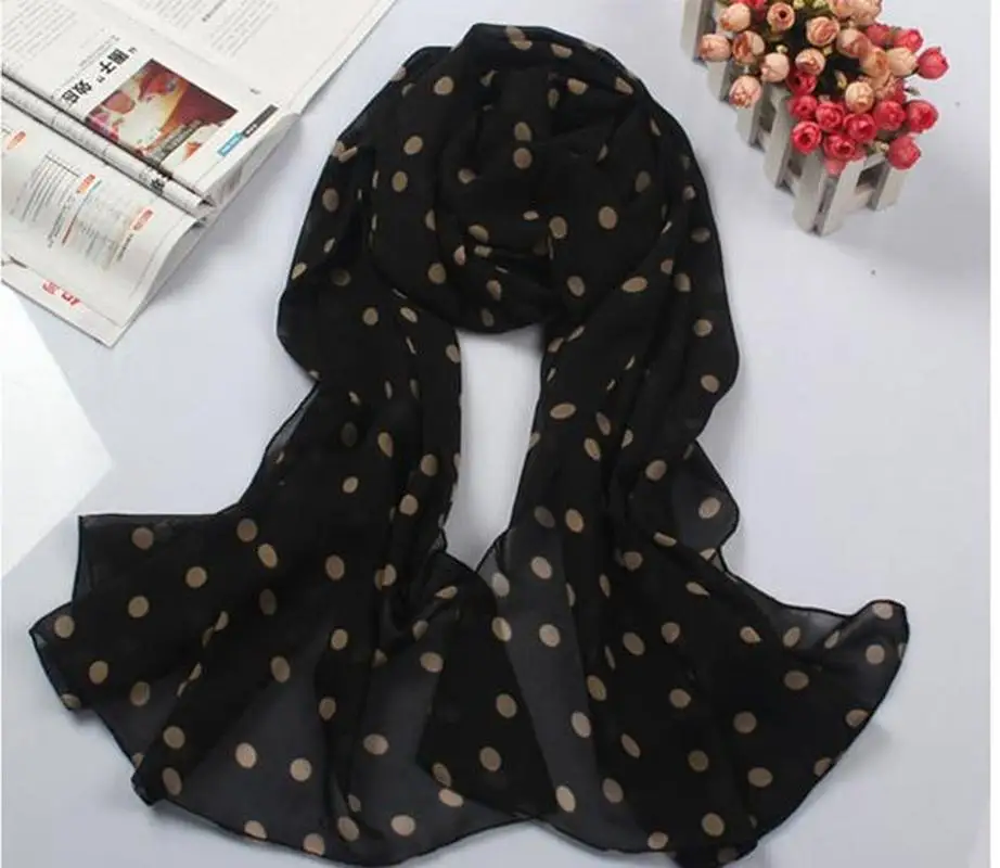 

2018 New Stylish Girl Long Soft Silk Chiffon Scarf Wrap Polka Dot Shawl Scarve For Women