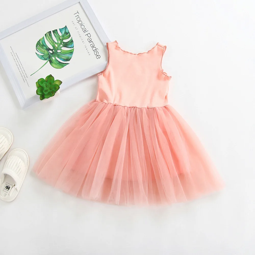 Одежда для малышей; платье принцессы кружевная, шифоновая, без рукавов с аппликацией, праздничное платье-пачка для малышей Летняя Одежда для девочек