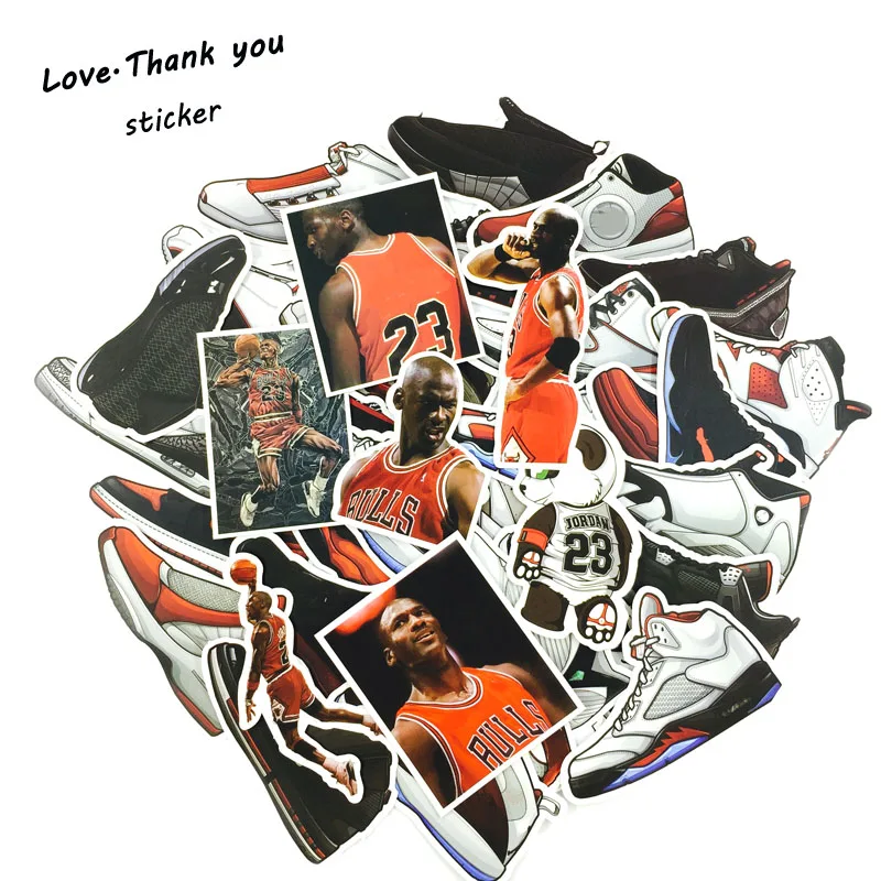 52pcs Not Repeat Basketball Stars Sneakers Notebook Bike Luggage Box Tide Brand Shoes Jordan Graffiti Jordan Waterproof Sticker