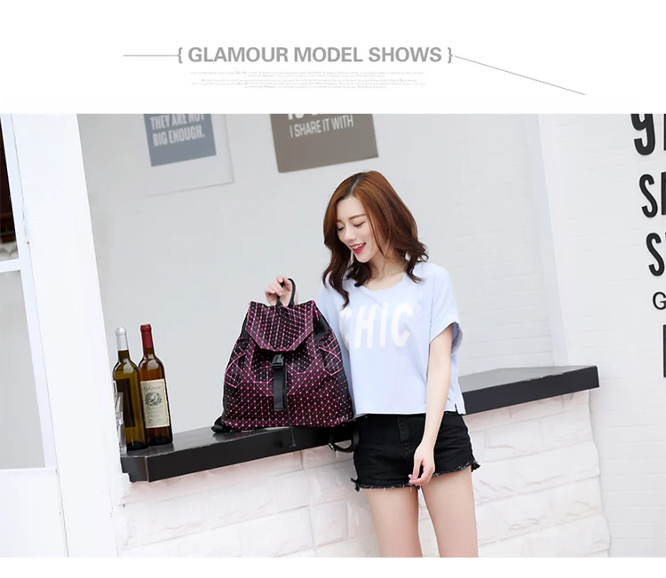 Lasen bag 2017 BaoBao Silica gel backpack female Fashion Girl Daily backpack Geometry Package Sequins Folding Travel Bags (12)