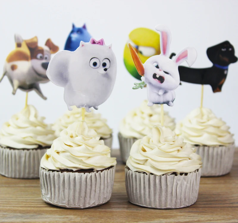 

24Pcs Cartoon Terrier dogs Rabbit Pet animals Secret Cupcake Toppers picks Children Birthday Party Wedding decoration Cake flags