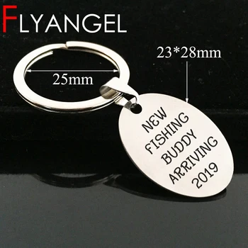 

FLYANGEL Cute Keychain Engraved New Fishing Buddy Arriving 2019 Dad Keyring Pregnancy Announcement Bag Charm Gifts