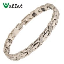 Wollet ювелирные изделия браслет из нержавеющей стали для женщин CZ камень металлик Цвет Германий гематит отрицательный ионический здоровье лечебная энергия