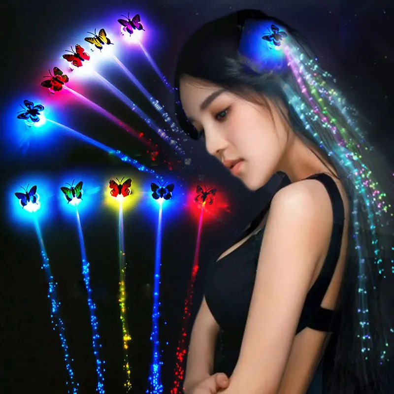 

2pcs LED Wigs Glowing Colorful Butterfly Flashing Hair Braid Hair Braid Flash Extensions Lights Up Christmas Party Novelty