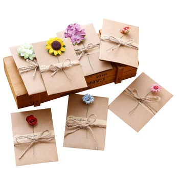 

50packs/lot DIY Handmade Dried Flower Especially for youCard Vintage Kraft Paper Greeting Card For New Year Gift Cards