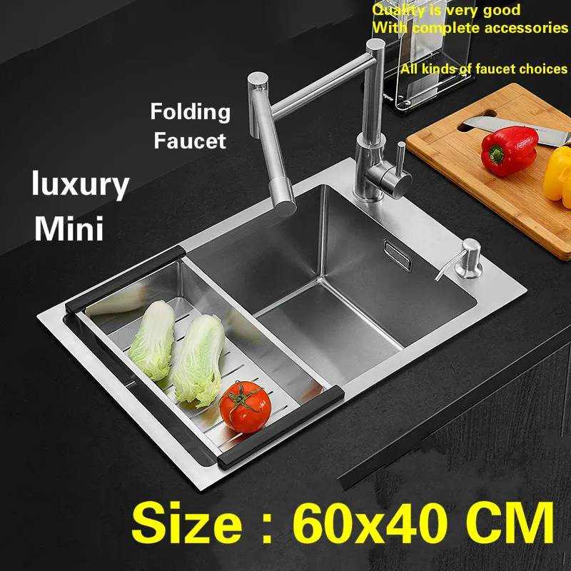 

Free shipping Household luxury kitchen manual sink single trough 304 stainless steel wash the dishes standard hot sell 60x40 CM